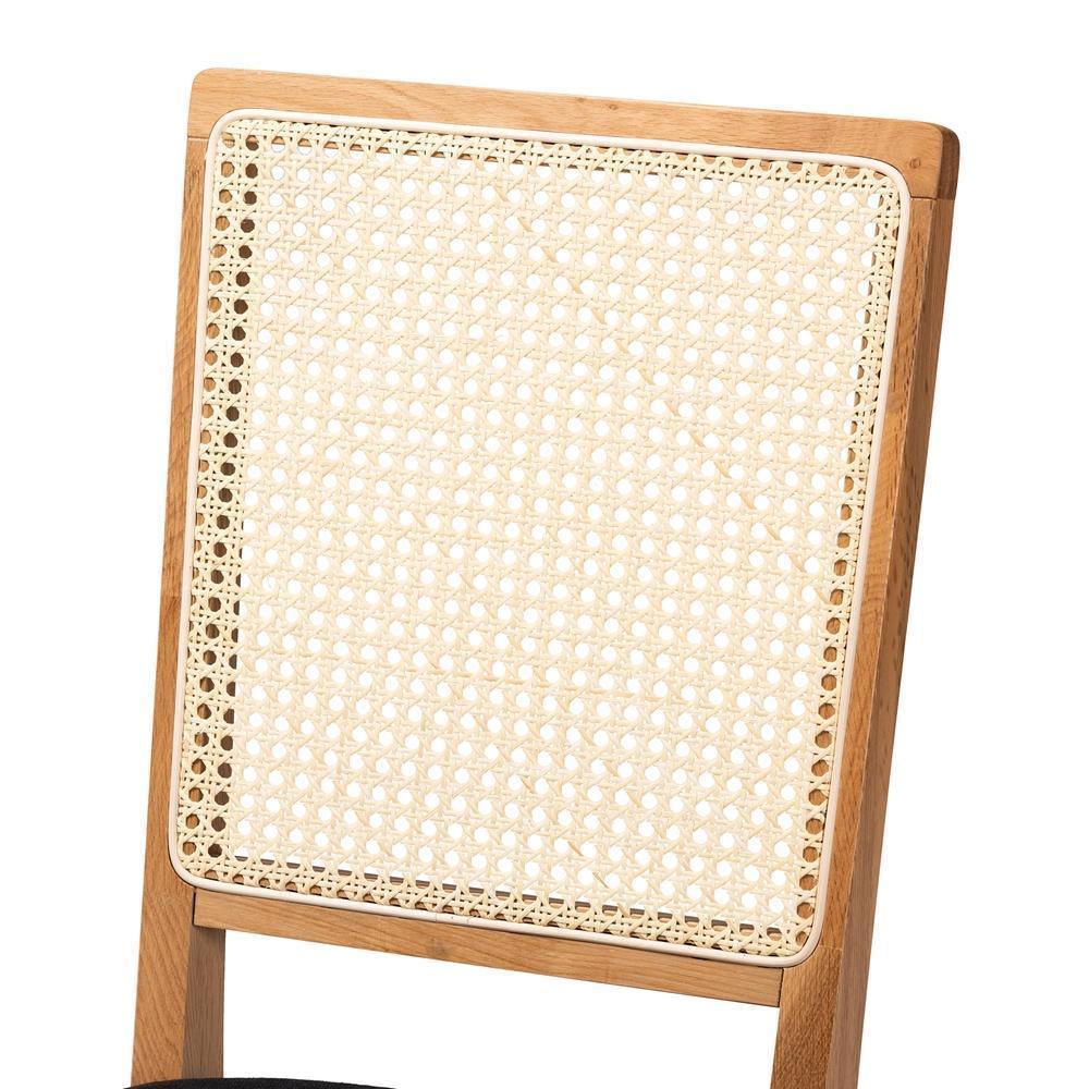 Idris Mid-Century Modern Black Fabric Upholstered and Oak brown Finished 2-Piece Rattan Dining Chair Set FredCo