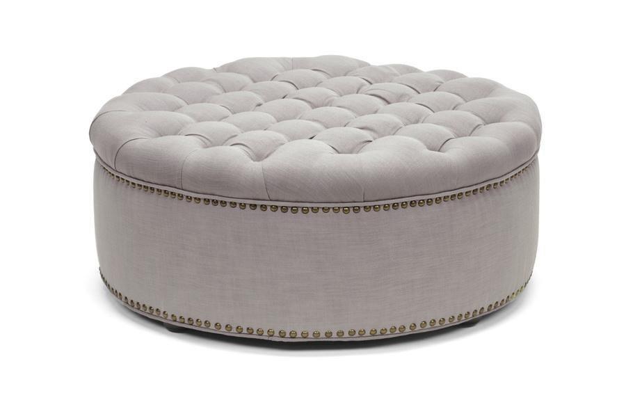 Iglehart Beige Linen Modern Tufted Ottoman FredCo