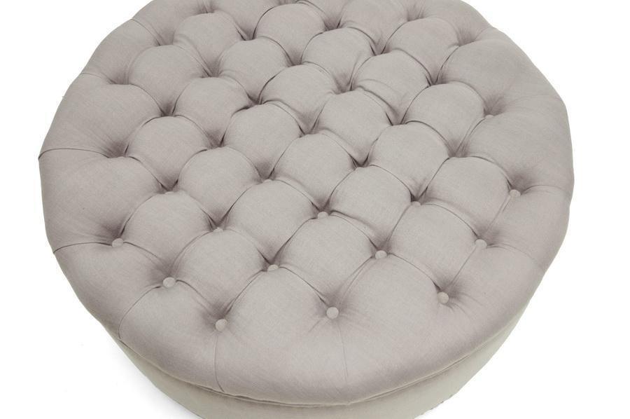 Iglehart Beige Linen Modern Tufted Ottoman FredCo