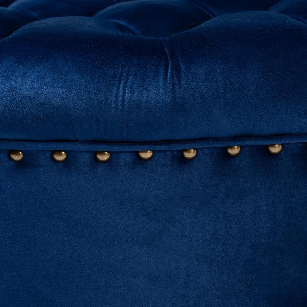 Iglehart Modern and Contemporary Royal Blue Velvet Fabric Upholstered Tufted Cocktail Ottoman FredCo