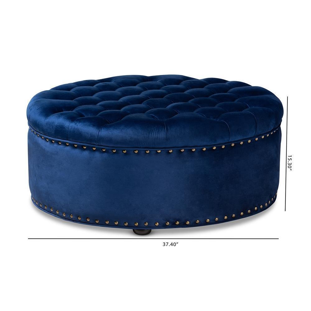 Iglehart Modern and Contemporary Royal Blue Velvet Fabric Upholstered Tufted Cocktail Ottoman FredCo