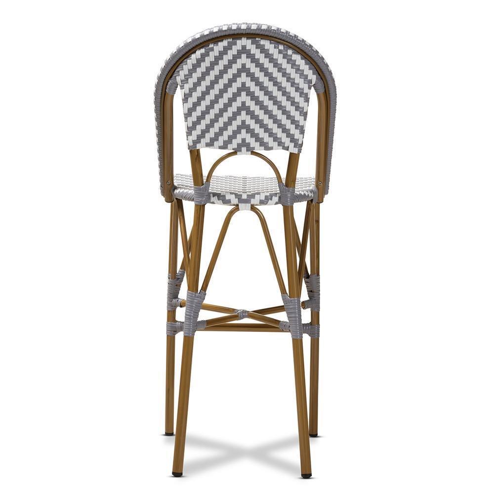 Ilene Classic French Indoor and Outdoor Grey and White Bamboo Style Stackable Bistro Bar Stool FredCo