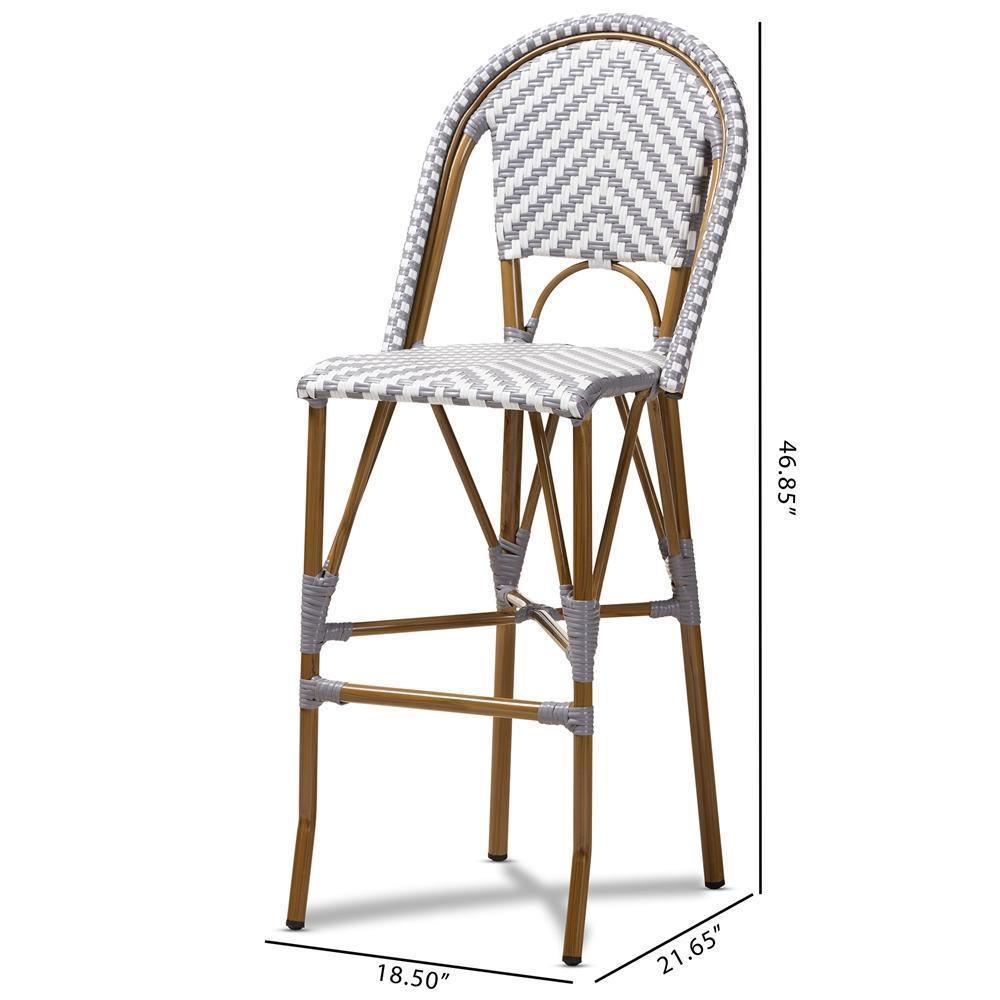 Ilene Classic French Indoor and Outdoor Grey and White Bamboo Style Stackable Bistro Bar Stool FredCo