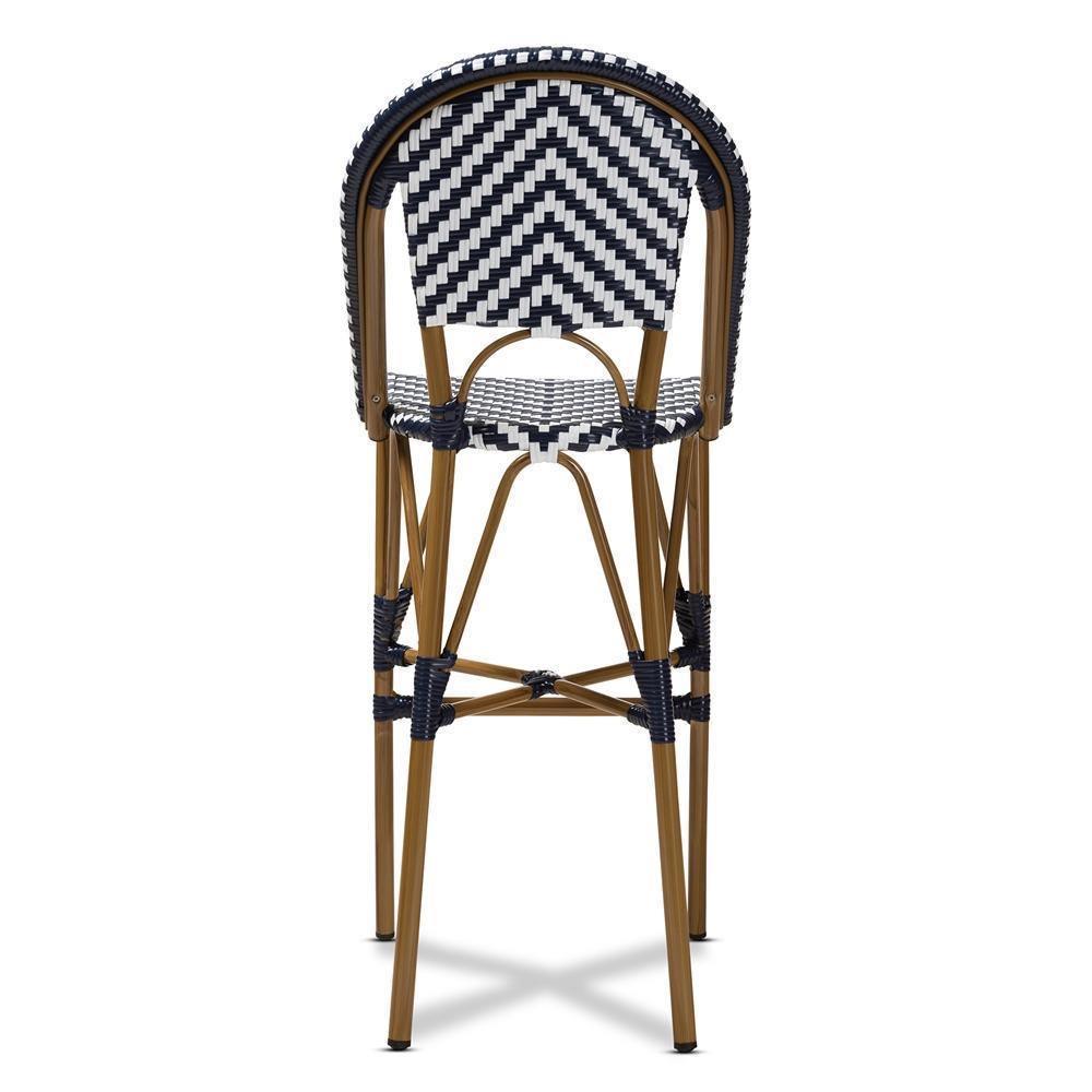 Ilene Classic French Indoor and Outdoor White and Blue Bamboo Style Stackable Bistro Bar Stool FredCo