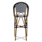 Ilene Classic French Indoor and Outdoor White and Blue Bamboo Style Stackable Bistro Bar Stool FredCo