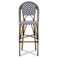 Ilene Classic French Indoor and Outdoor White and Blue Bamboo Style Stackable Bistro Bar Stool FredCo