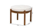 Iliana Japandi Cream Boucle Fabric and Walnut Brown Finished Rubberwood Ottoman Footstool FredCo