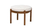 Iliana Japandi Cream Boucle Fabric and Walnut Brown Finished Rubberwood Ottoman Footstool FredCo