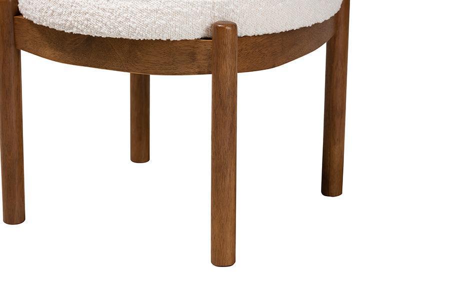 Iliana Japandi Cream Boucle Fabric and Walnut Brown Finished Rubberwood Ottoman Footstool FredCo