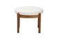 Iliana Japandi Cream Boucle Fabric and Walnut Brown Finished Rubberwood Ottoman Footstool FredCo