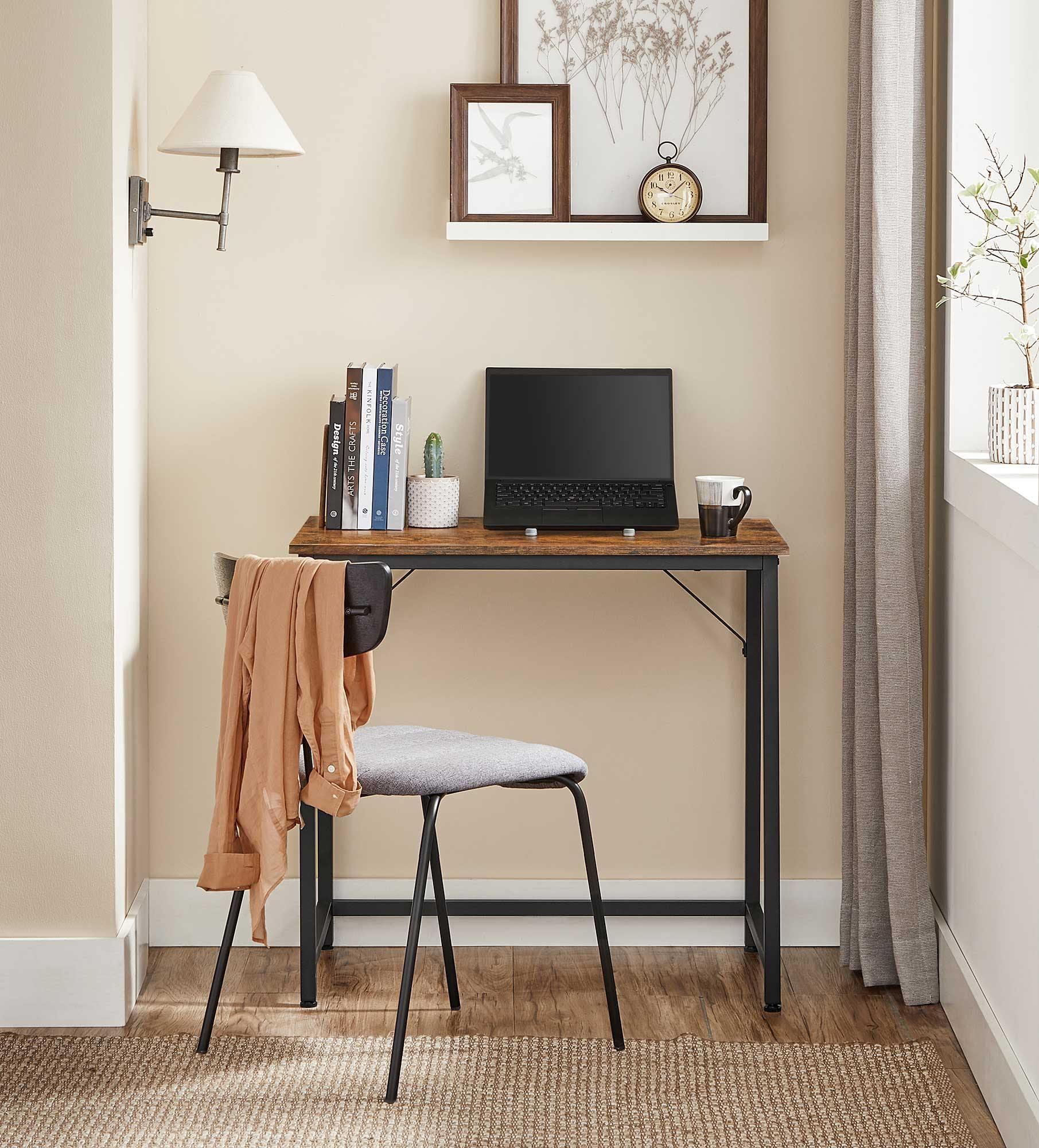 Industrial Browmn Slim Computer Desk for Small Space FredCo