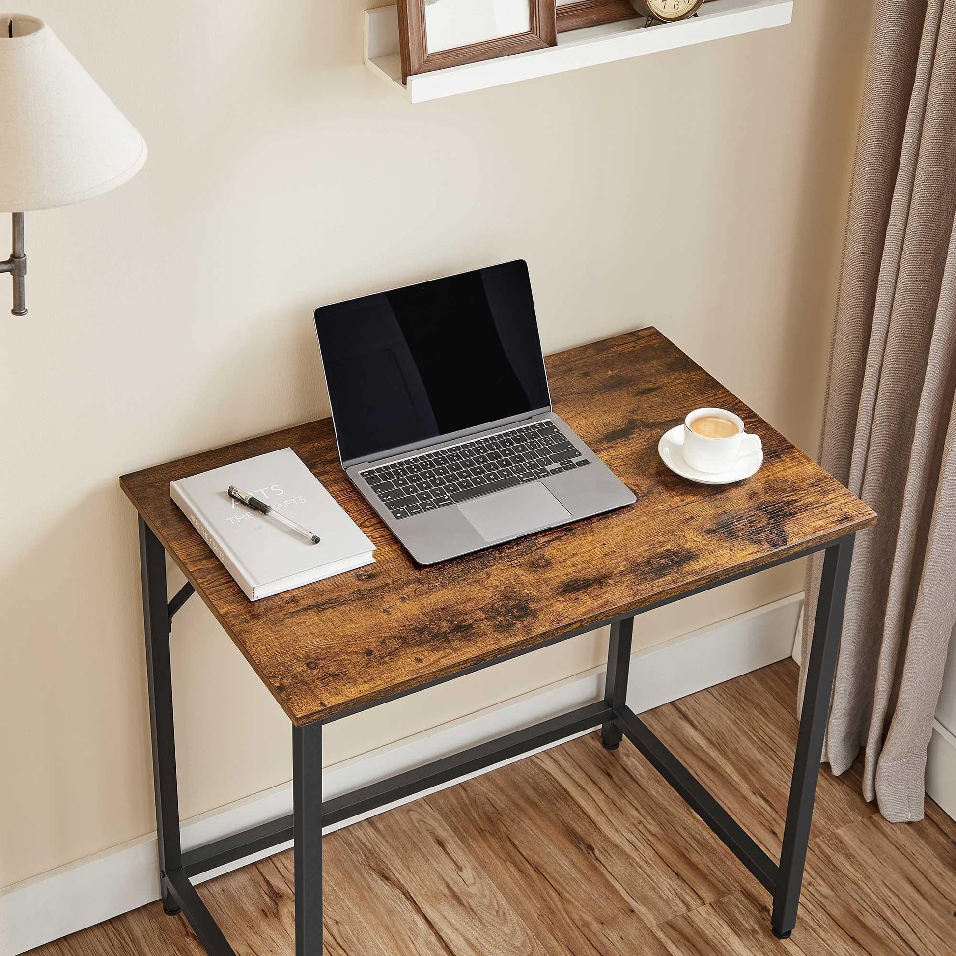 Industrial Browmn Slim Computer Desk for Small Space FredCo