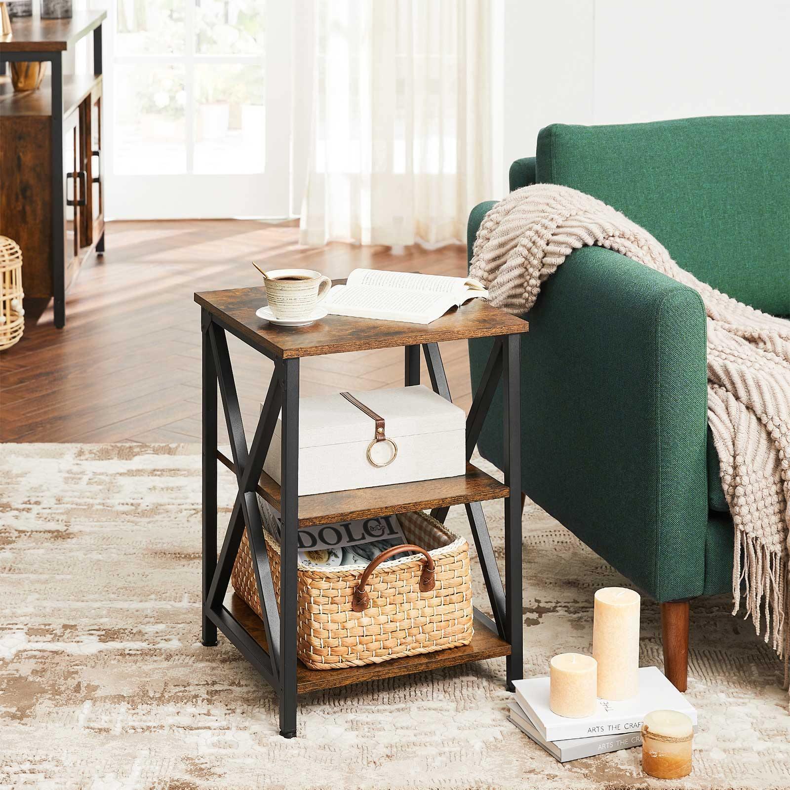 Industrial Brown 3-Layer Metal Frame Side Table FredCo