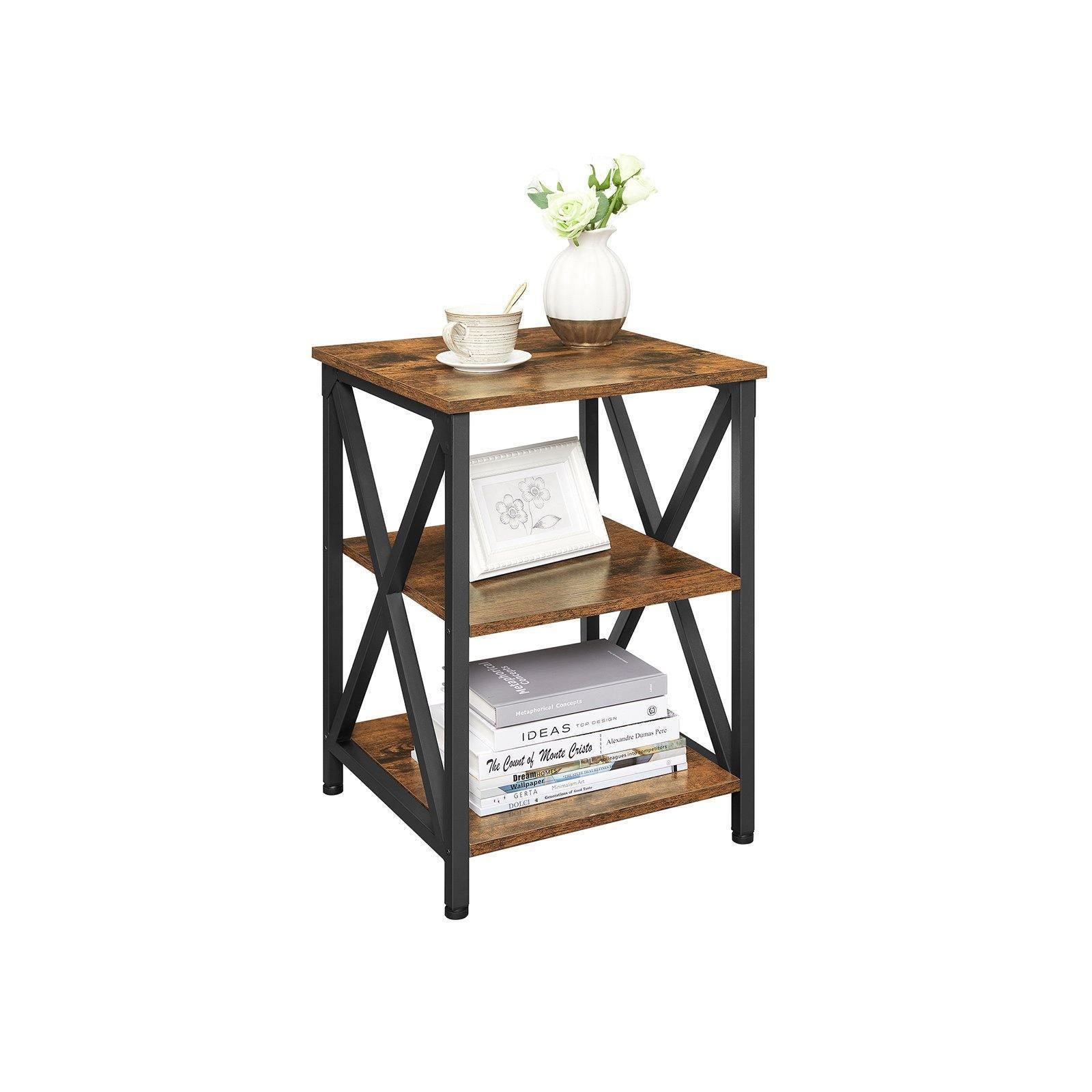Industrial Brown 3-Layer Metal Frame Side Table FredCo