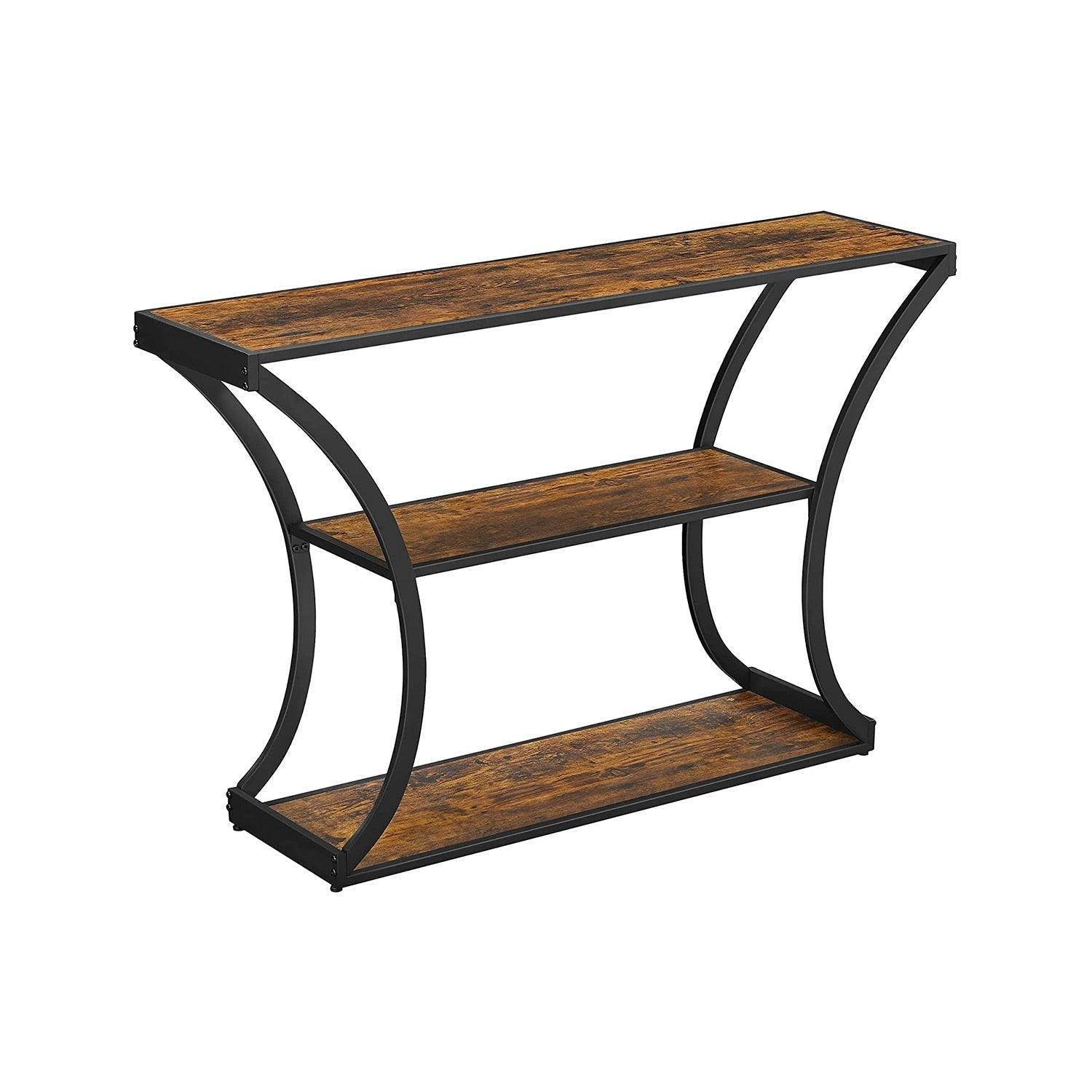 Industrial Brown 3-Tier Console Table with Curved Legs FredCo