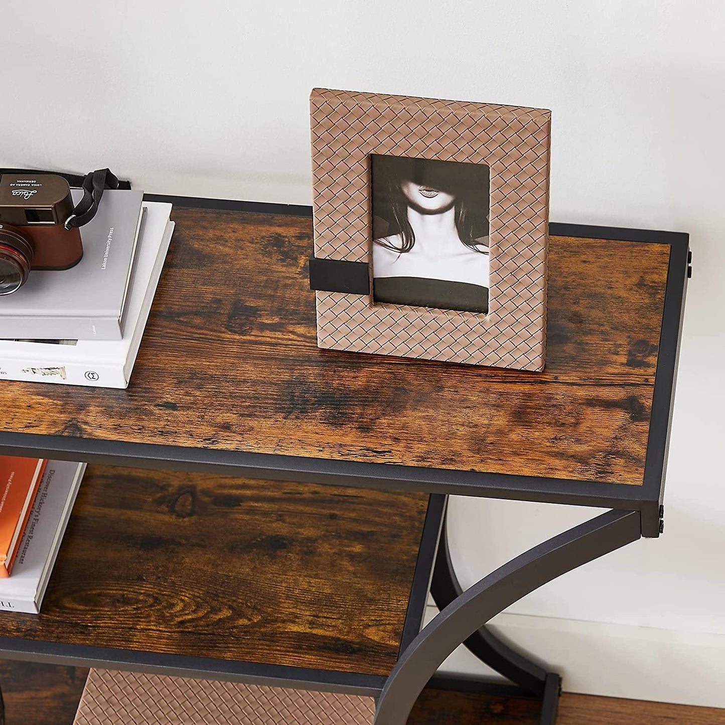 Industrial Brown 3-Tier Console Table with Curved Legs FredCo