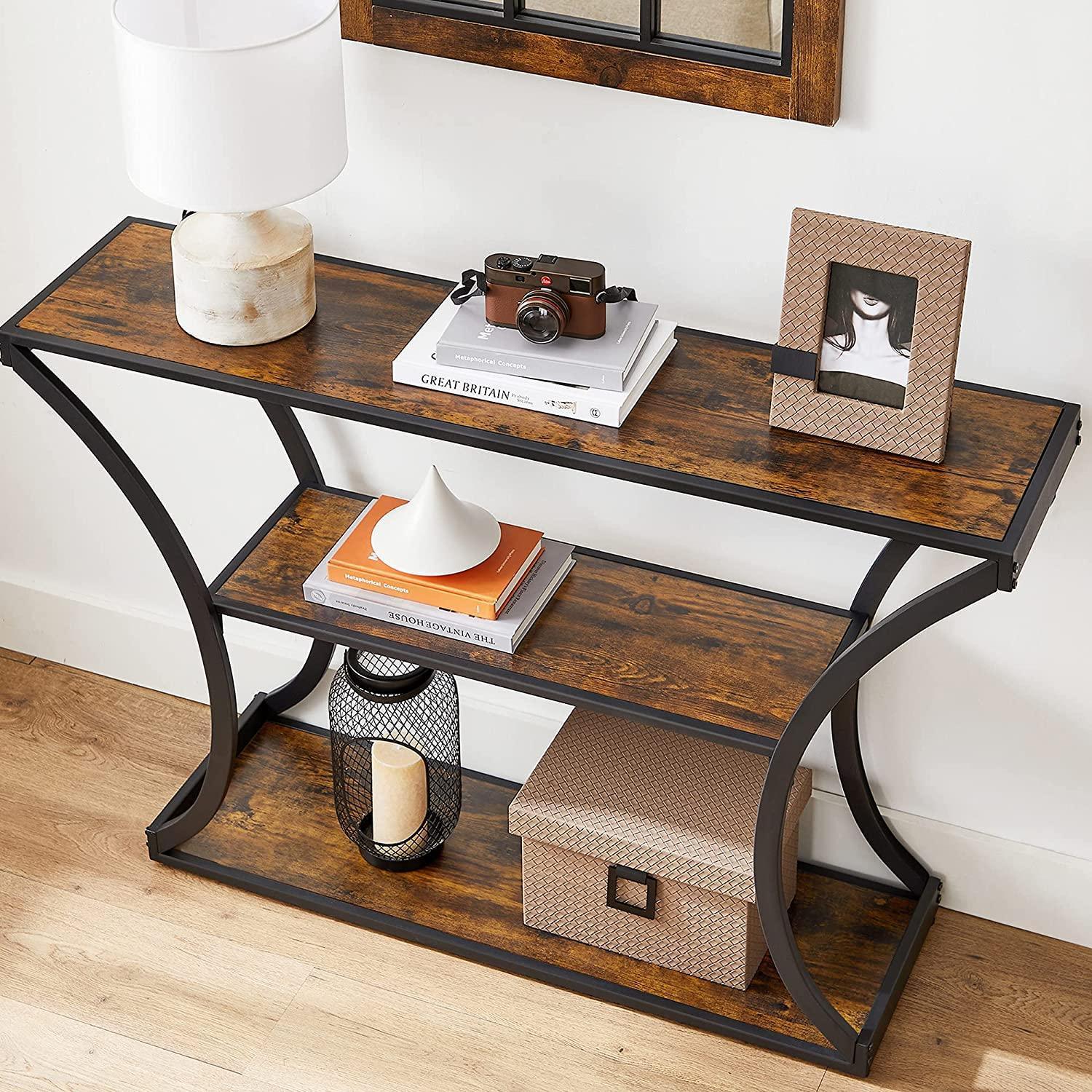 Industrial Brown 3-Tier Console Table with Curved Legs FredCo