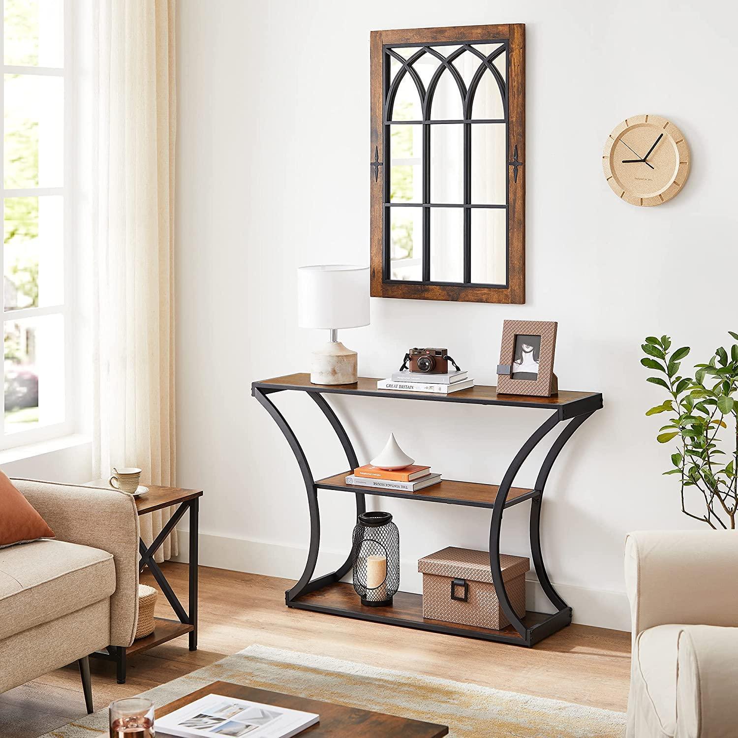 Industrial Brown 3-Tier Console Table with Curved Legs FredCo