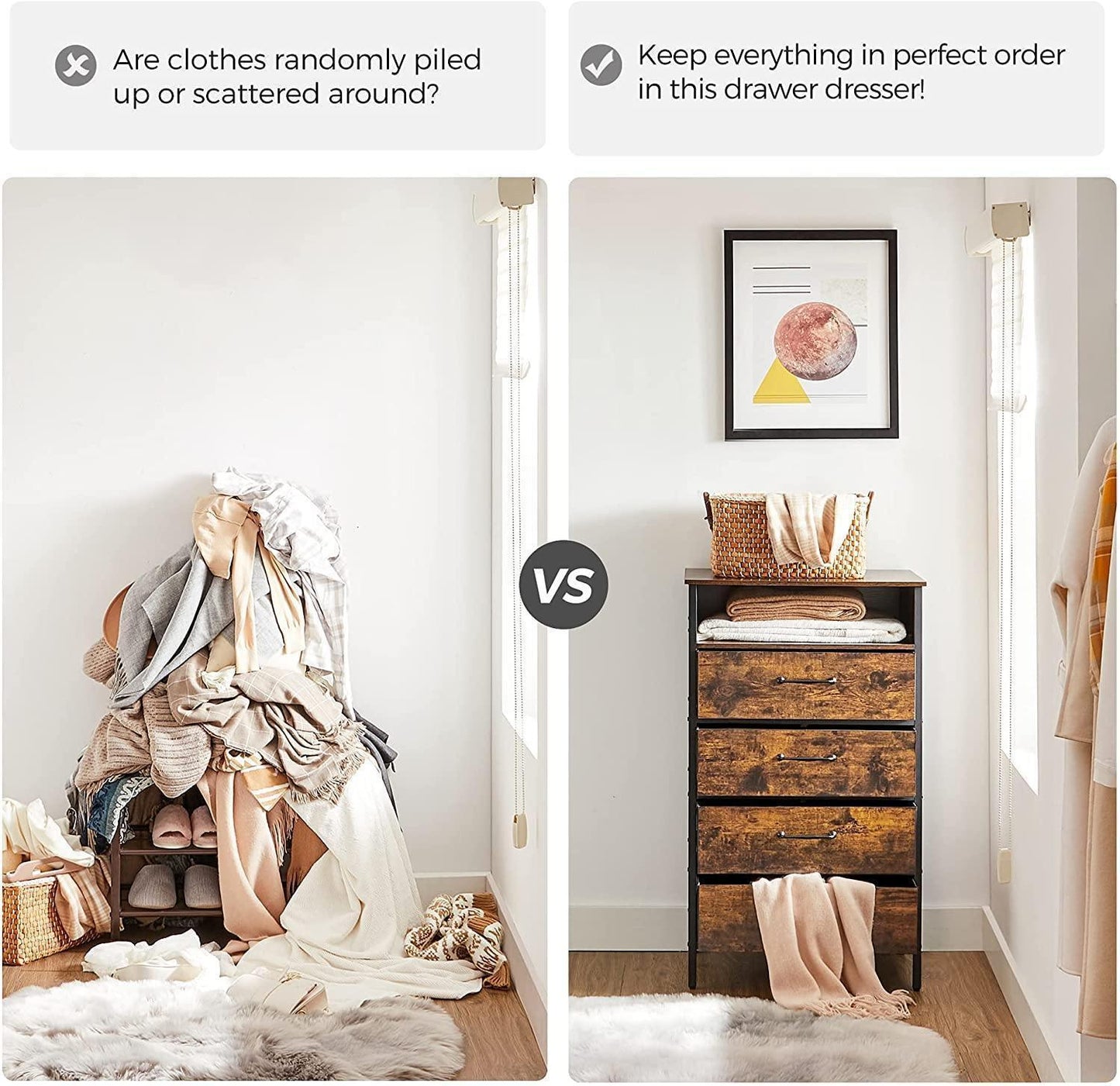 Industrial Brown 4-Drawer Small Dresser with Shelf FredCo