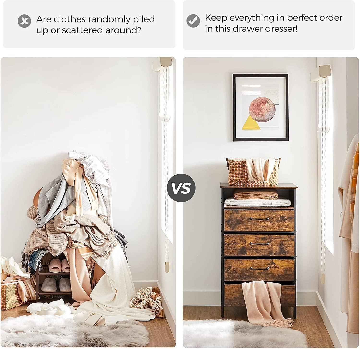 Industrial Brown 4-Drawer Small Dresser with Shelf FredCo