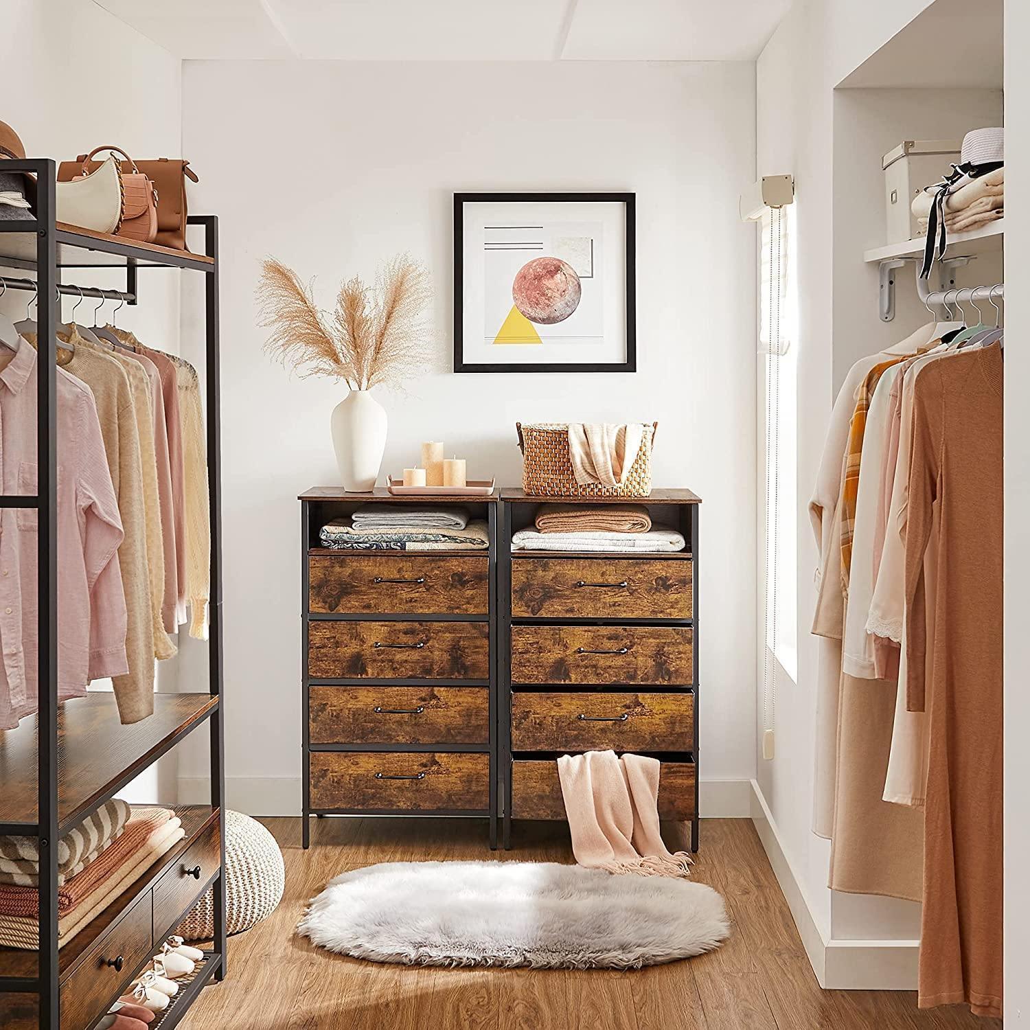 Industrial Brown 4-Drawer Small Dresser with Shelf Industrial Brown 4-Drawer Small Dresser with Shelf