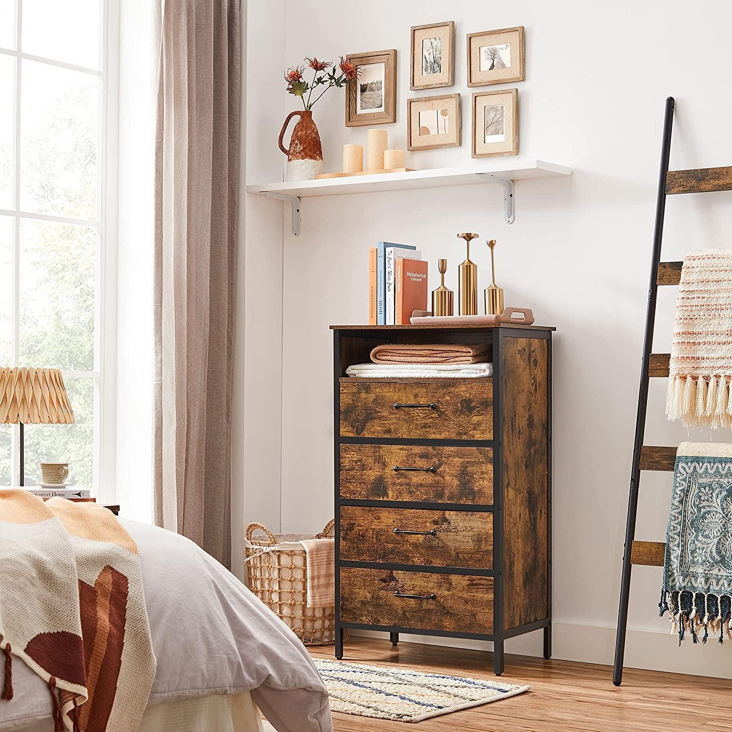 Industrial Brown 4-Drawer Small Dresser with Shelf FredCo