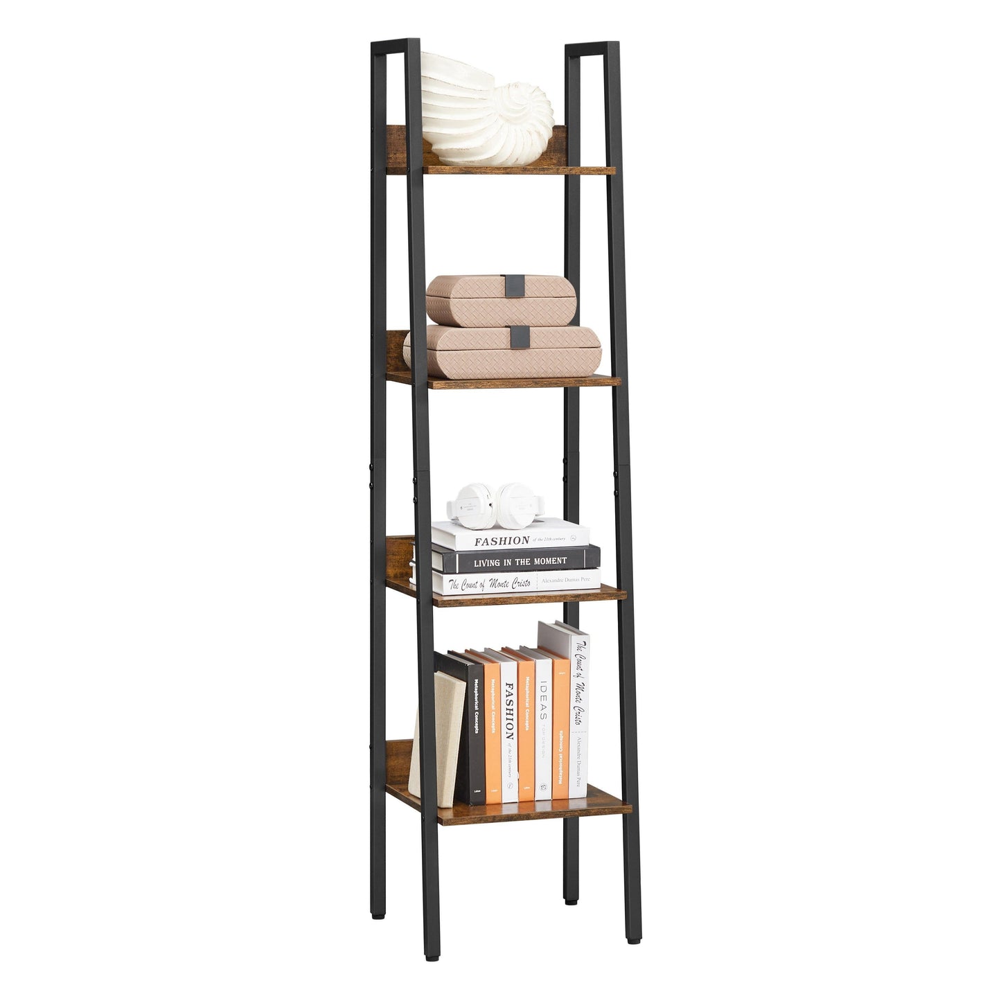 Industrial Brown 4-Tier Slim Ladder Shelves with Metal Frame FredCo