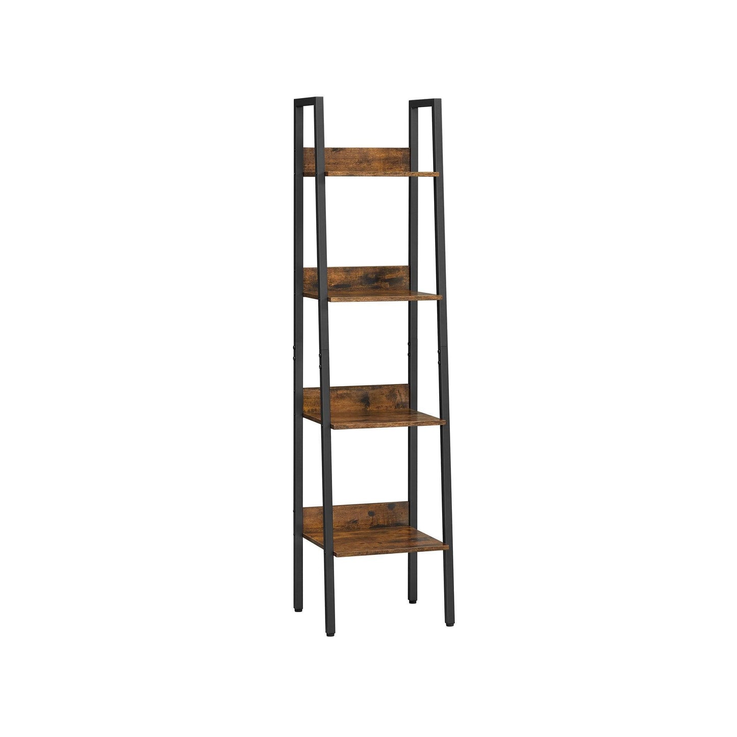 Industrial Brown 4-Tier Slim Ladder Shelves with Metal Frame FredCo