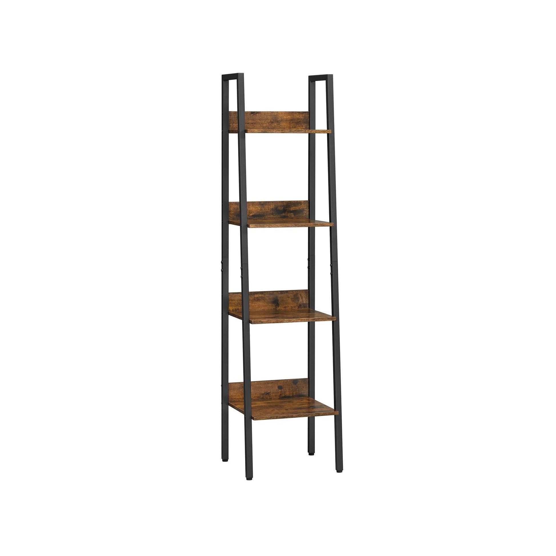 Industrial Brown 4-Tier Slim Ladder Shelves with Metal Frame FredCo