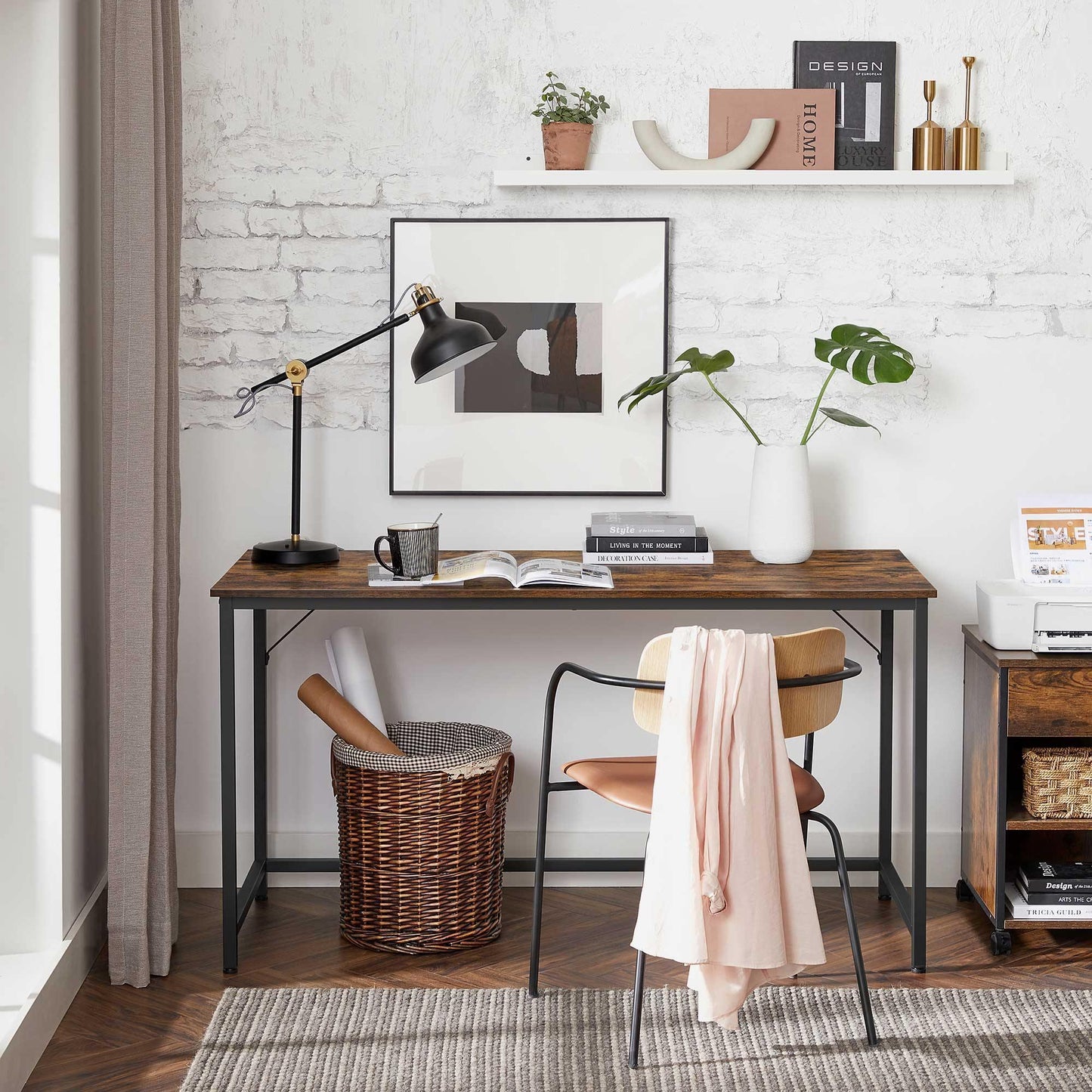 Industrial Brown 55 Inches Writing Desk for Office FredCo