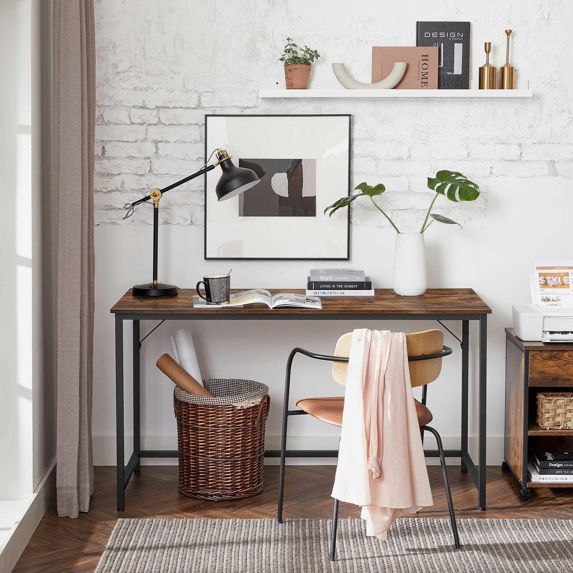 Industrial Brown 55 Inches Writing Desk for Office FredCo