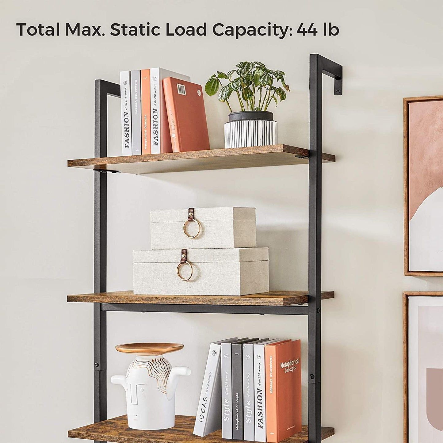 Industrial Brown 6-tier Wall-mounted Ladder Shelf FredCo