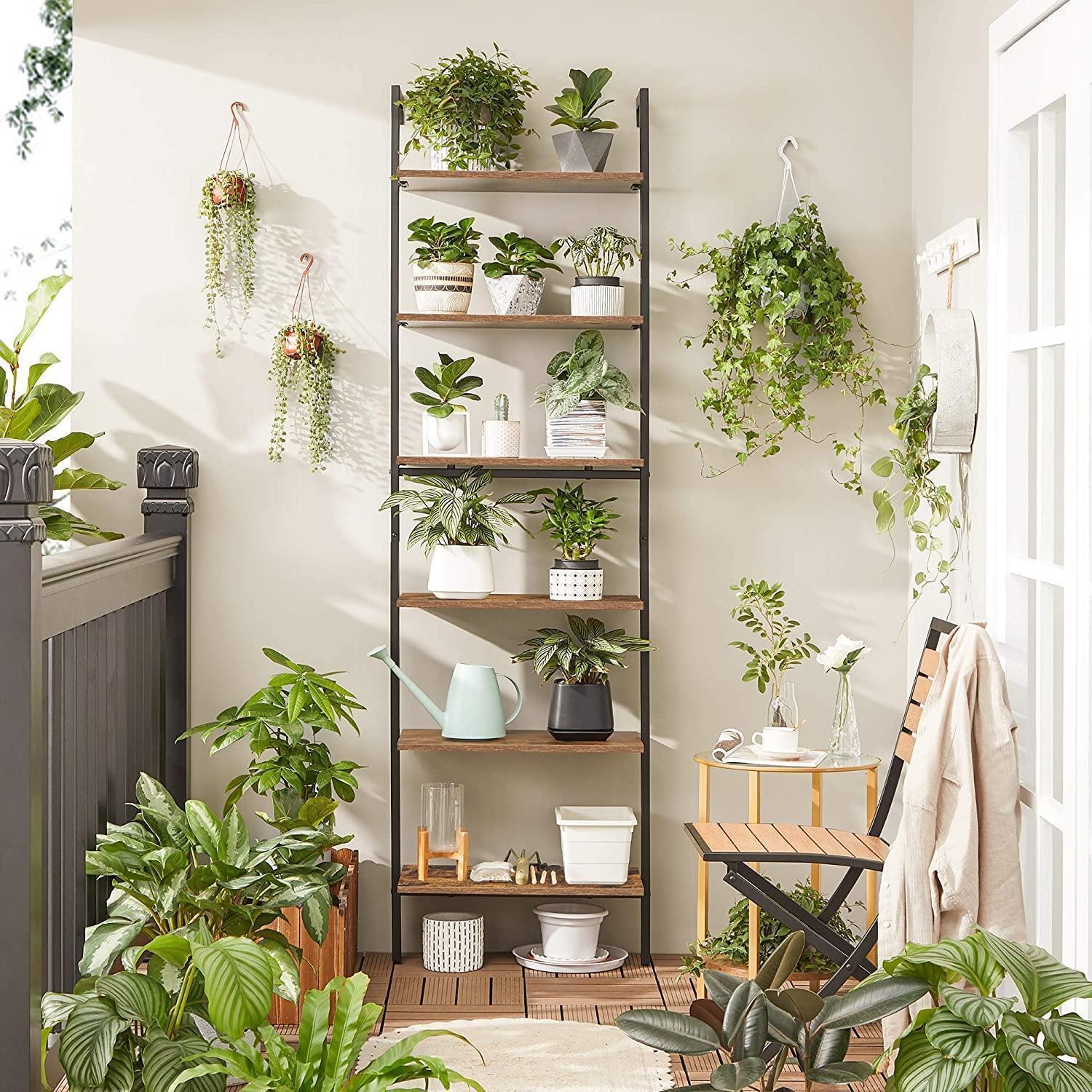 Industrial Brown 6-tier Wall-mounted Ladder Shelf FredCo