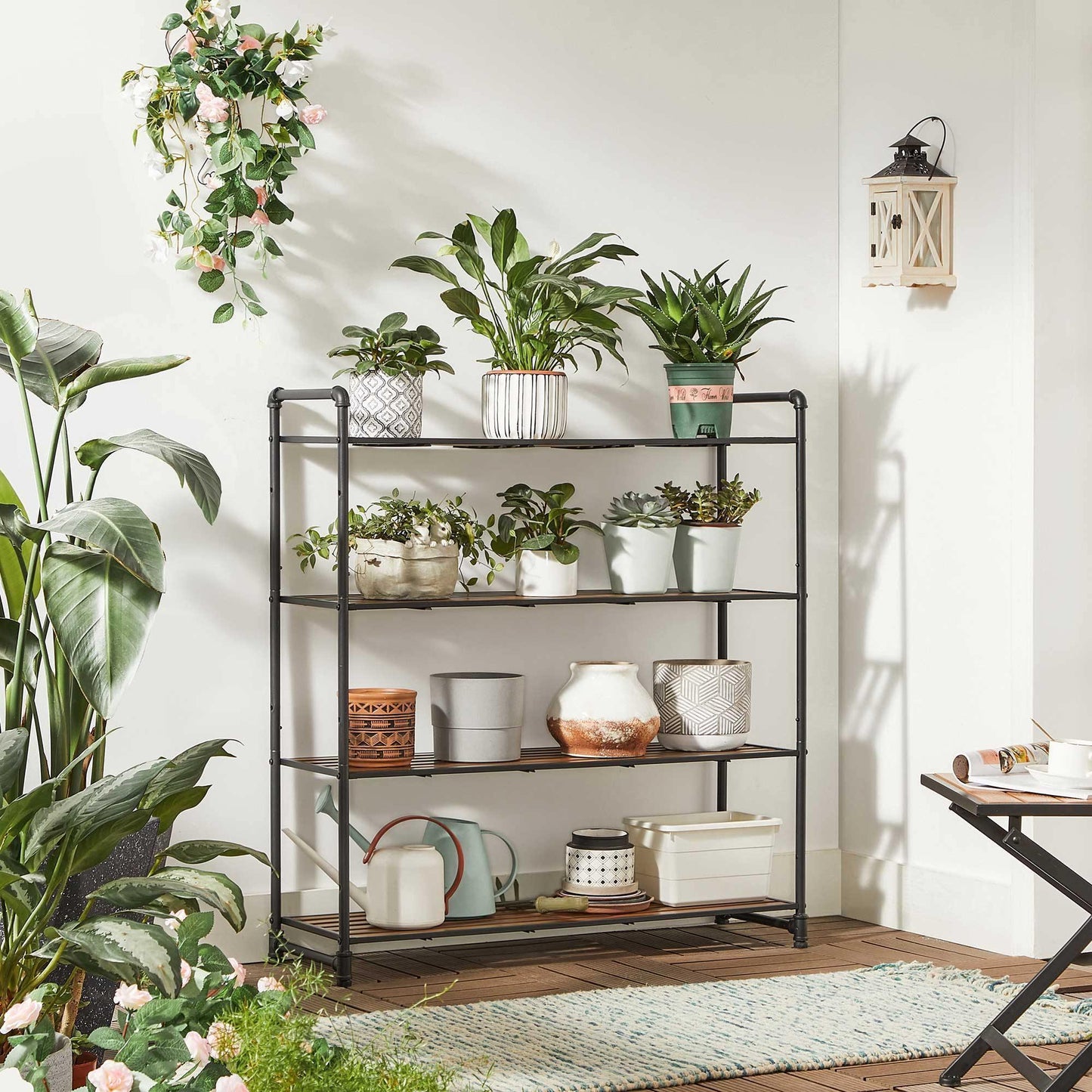 Industrial Brown & Black 4-Tier Shelving Unit for Storage FredCo