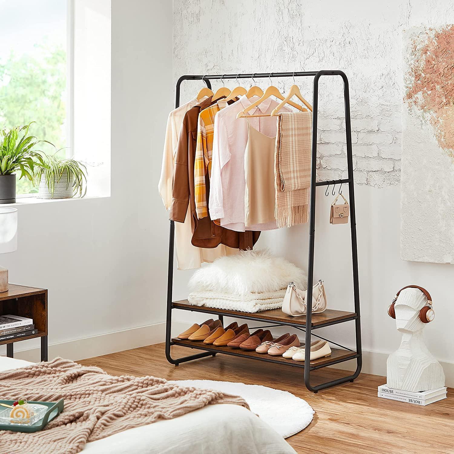 Industrial Brown & Black Clothes Rack with Shelves FredCo