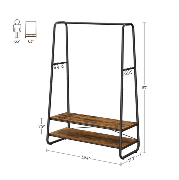 Industrial Brown & Black Clothes Rack with Shelves | FredCo