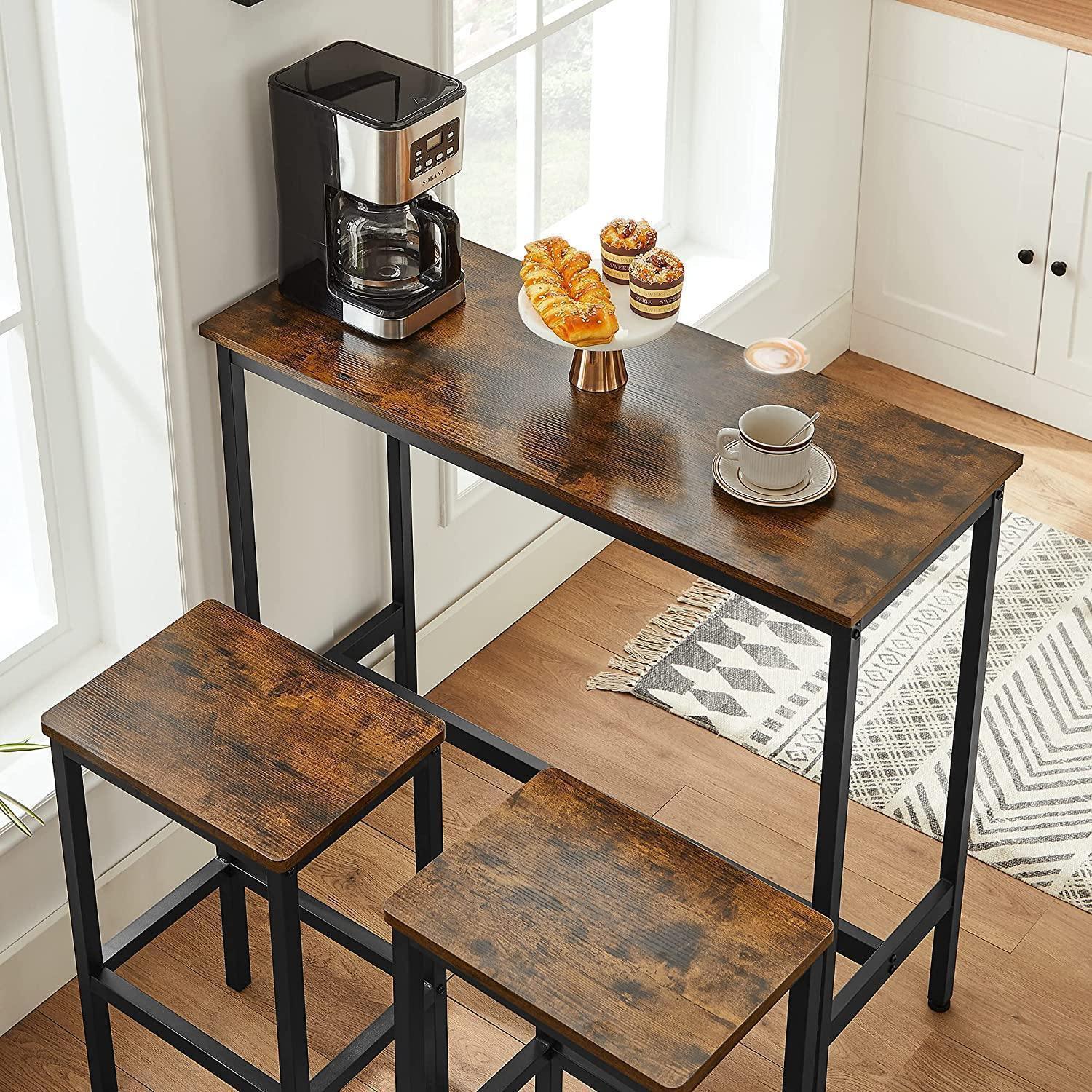 Industrial Brown Bar Table with 2 Stools FredCo