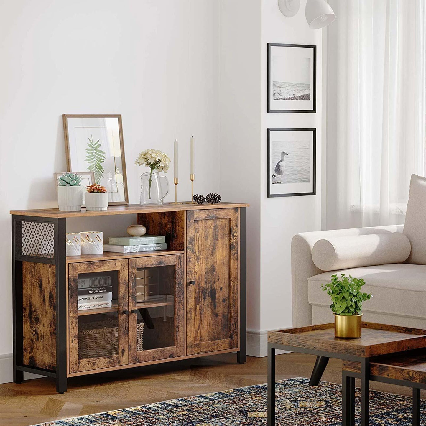 Industrial Brown Buffet Table with Cabinet FredCo