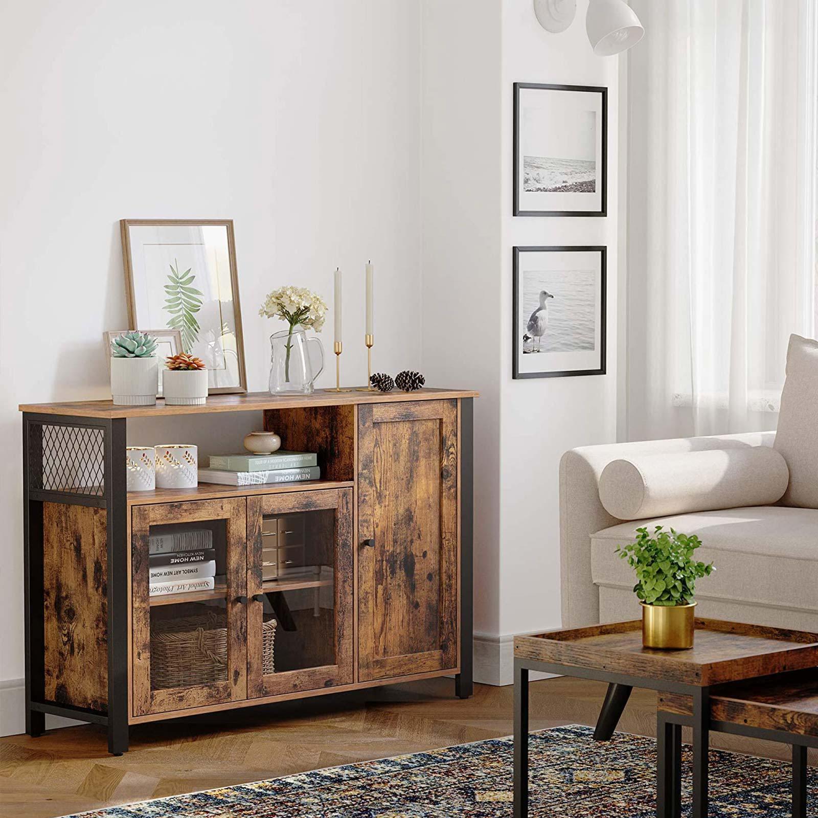 Industrial Brown Buffet Table with Cabinet FredCo