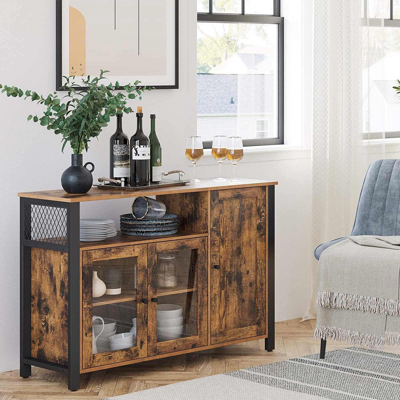 Industrial Brown Buffet Table with Cabinet FredCo