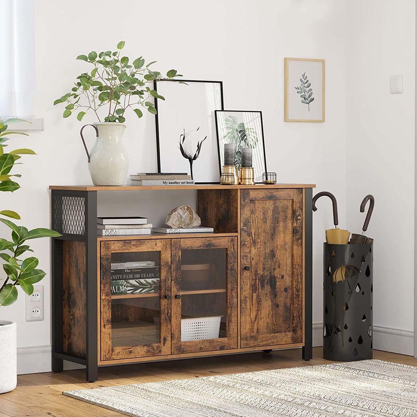 Industrial Brown Buffet Table with Cabinet FredCo