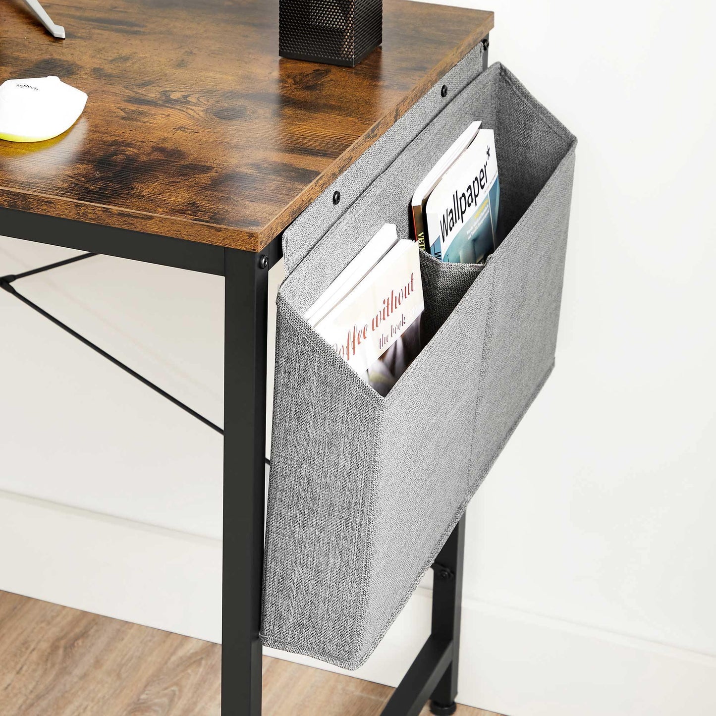 Industrial Brown Computer Desk with Shelves & Storage Bag FredCo