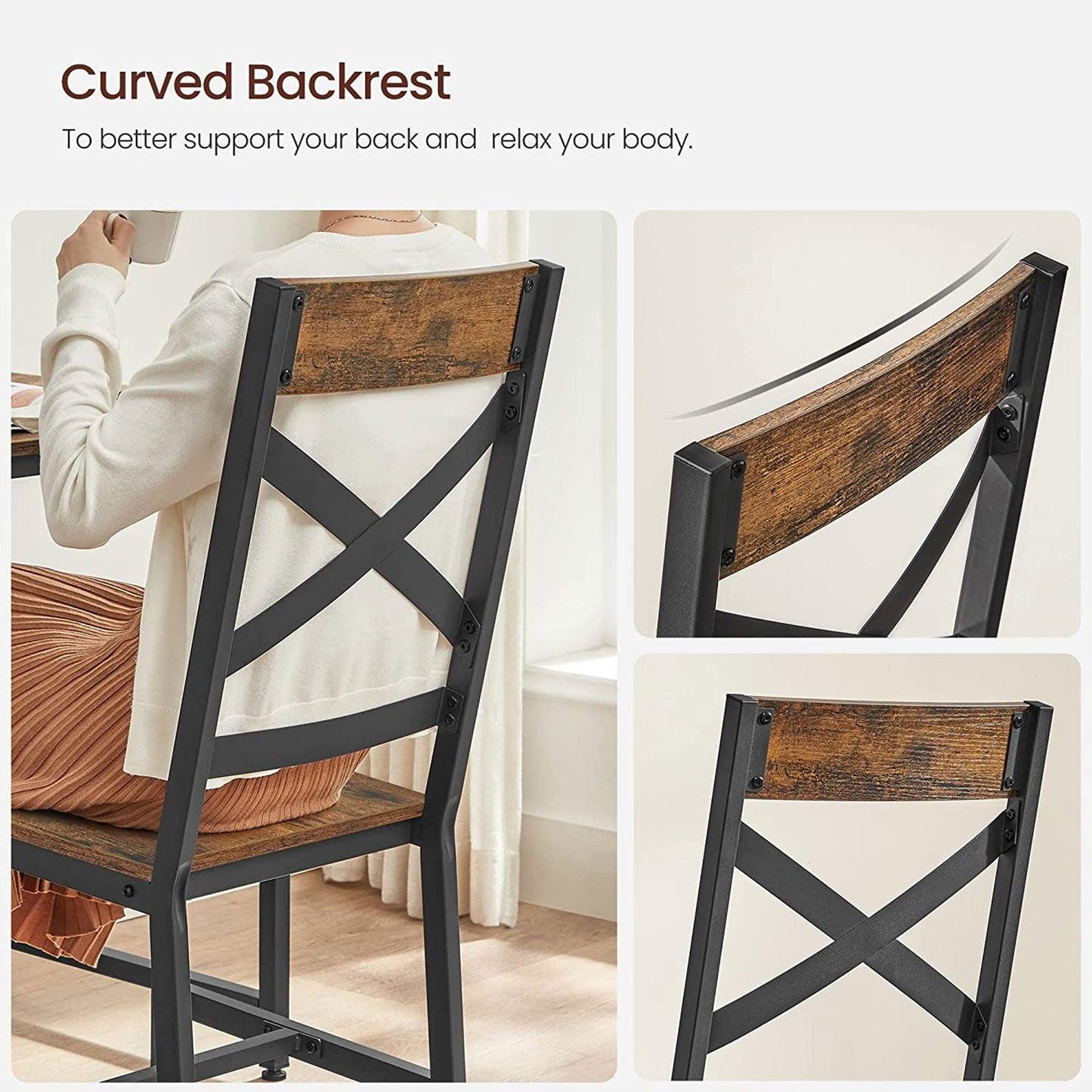 Industrial Brown Dining Chairs Sets with Backrest FredCo