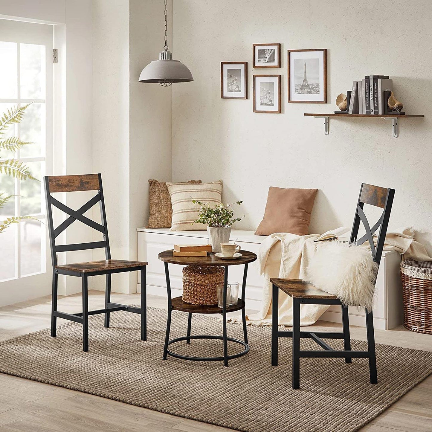 Industrial Brown Dining Chairs Sets with Backrest FredCo