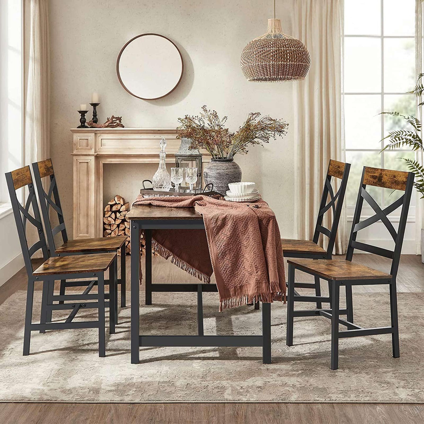 Industrial Brown Dining Chairs Sets with Backrest FredCo