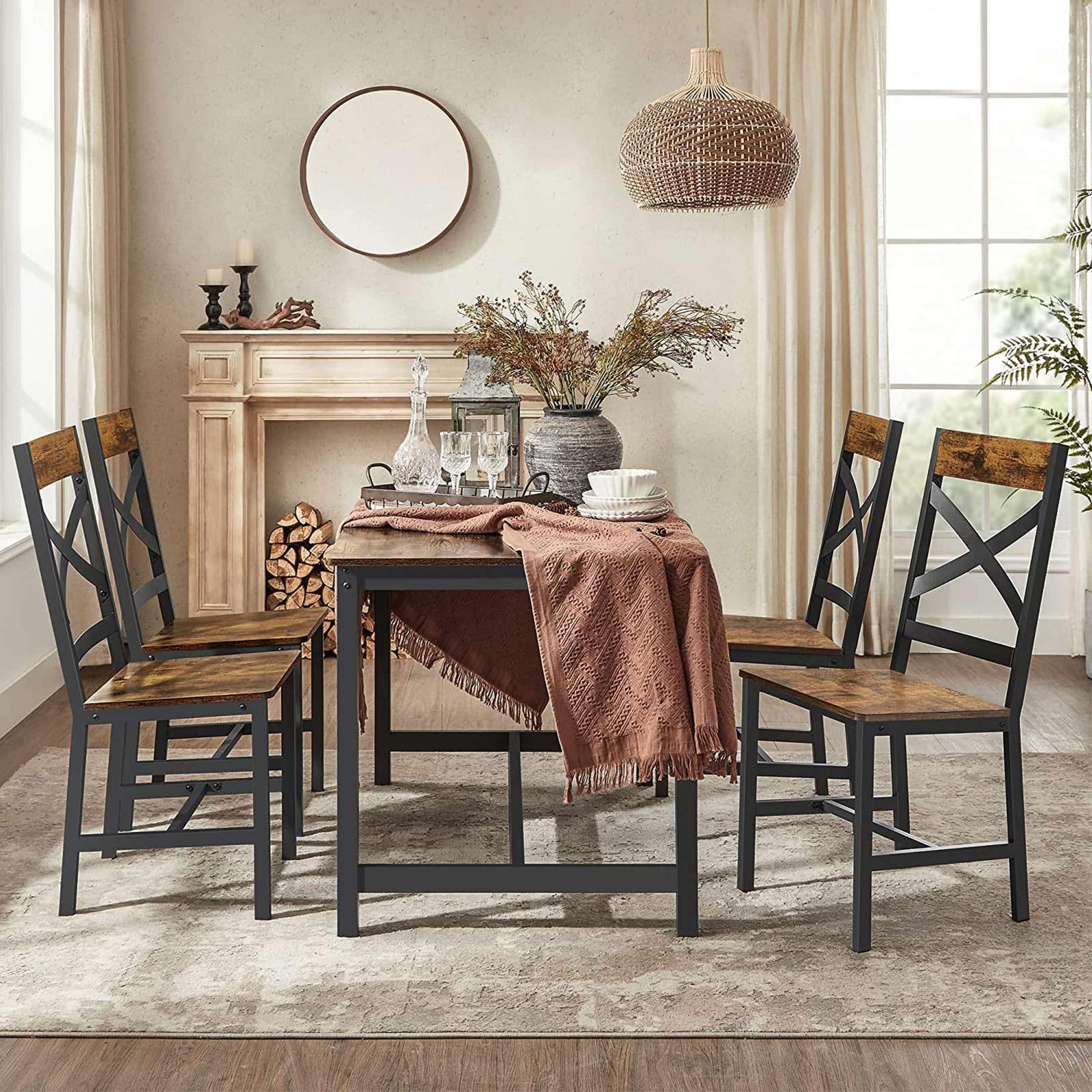 Industrial Brown Dining Chairs Sets with Backrest FredCo