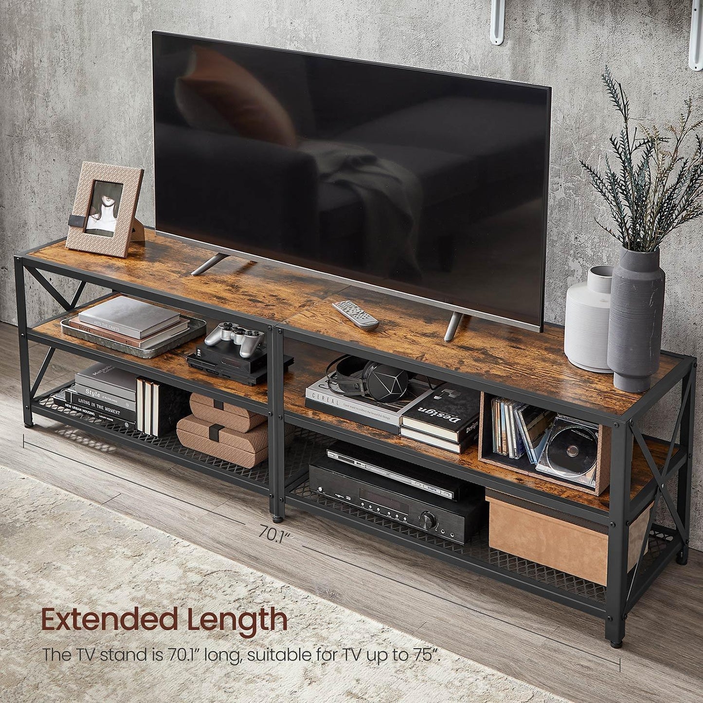 Industrial Brown Large TV Console Entertainment Center FredCo
