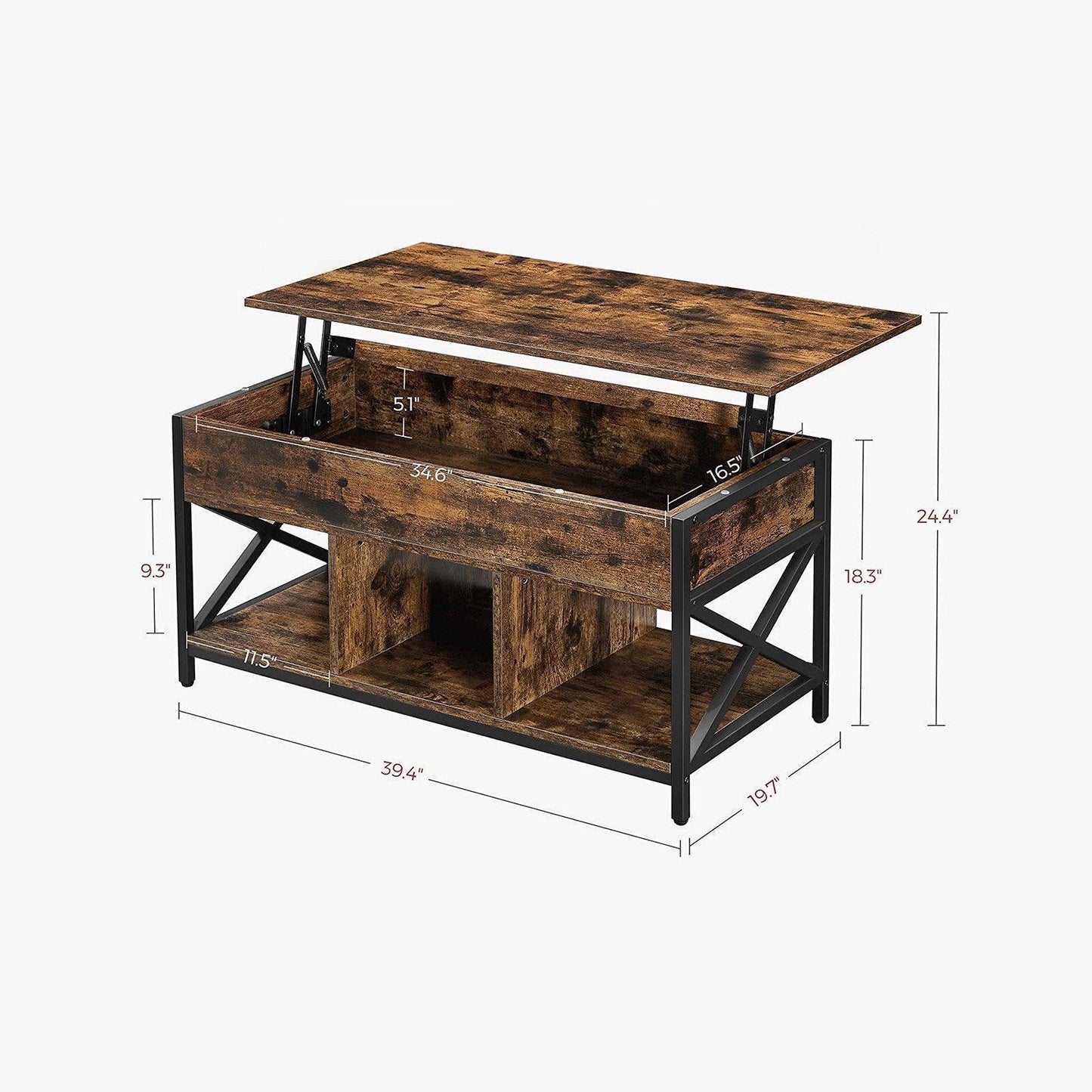 Industrial Brown Lift Top Coffee Table FredCo