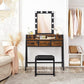 Industrial Brown Makeup Table with LED Lights Vanity FredCo