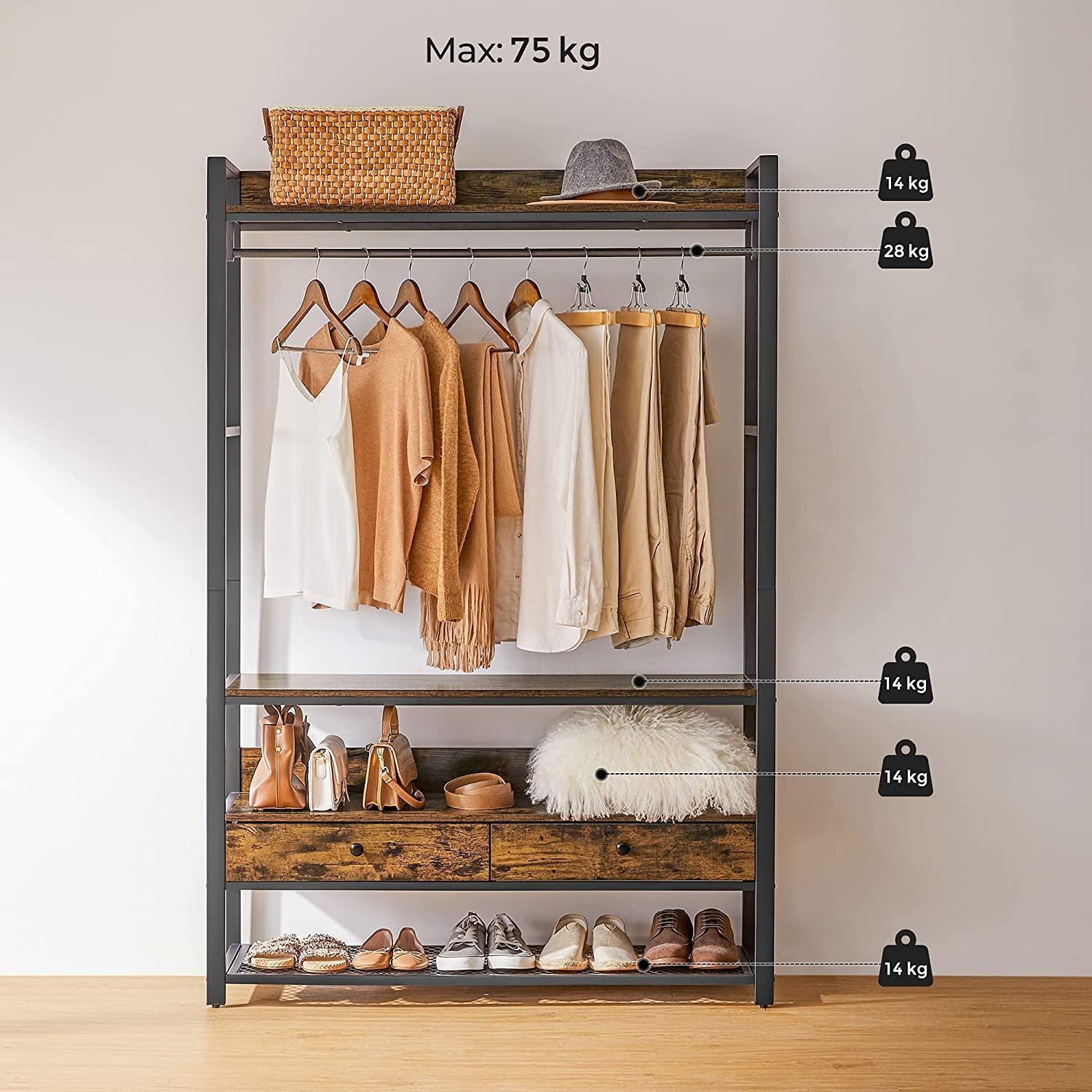Industrial Brown Open Wardrobe with Drawers FredCo